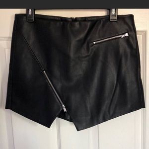 Black faux leather skort